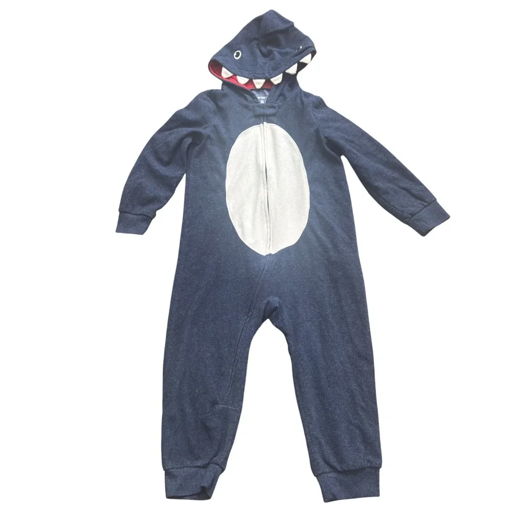 Carters Toddler Kids Shark Halloween Costume Fleece Hooded Jumpsuit Navy Blue 3T